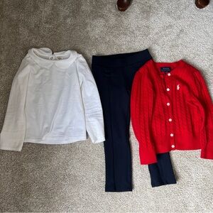 Ralph Lauren 3 lot bundle red cardigan top sweater pant Peter Pan Gymboree 3T